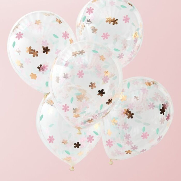 5 Glanzende Eenhoorn bloesems confetti ballonnen 30cm