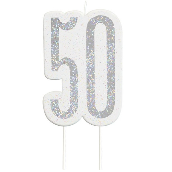 50th birthday silver-colored cake candle