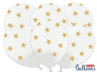 Oversigt: 6 balloner hvide med guldstjerner 30 cm