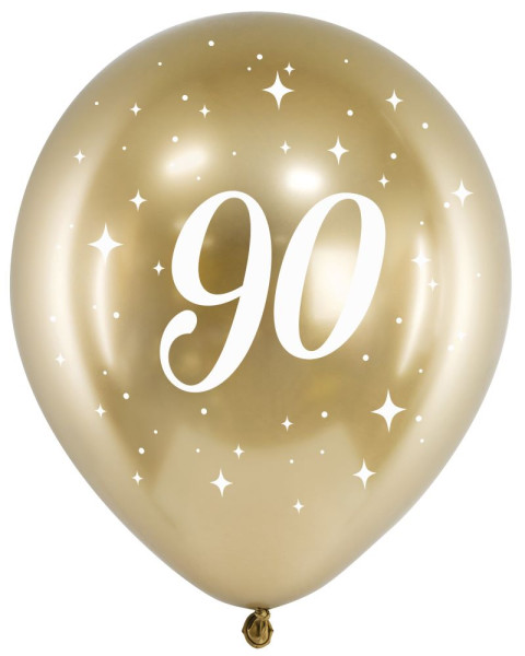 6 Glossy Gold Number 90 Balloon 30cm