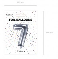 Oversigt: Nummer 7 folie ballon sølv 35cm
