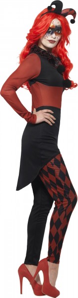 Costume da donna pagliaccio arlecchino rosso nero 2