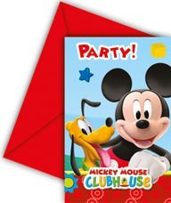 6 Mickey Mouse-festinvitationskort i et sæt