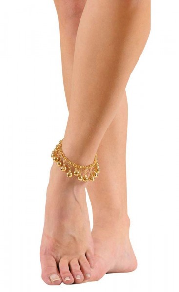 Złota bransoletka na nogę z dzwoneczkami