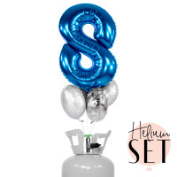Vorschau: XXL Zahl 8 Blau Ballonbouquet-Set mit Heliumbehälter
