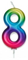 Rainbow number 8 cake candle 7cm