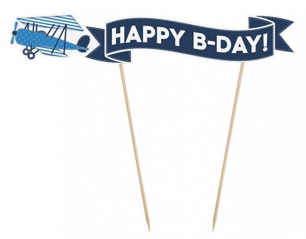 Cake Topper Happy B-Day con motivo di aeroplano
