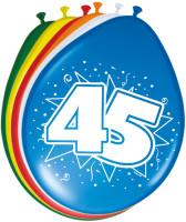8 kleurrijke latex ballonnen nummer 45