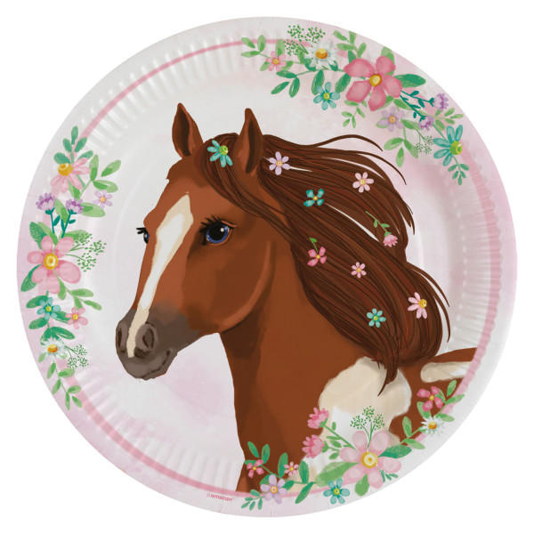 8 platos de papel de caballos Fleur 23cm