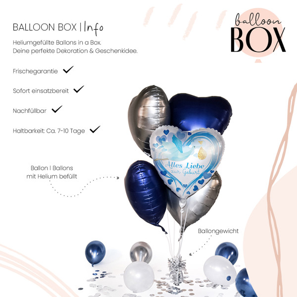 Heliumballon in der Box Alles Liebe zur Geburt Blau 3