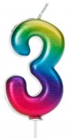 Rainbow number 3 cake candle 7cm