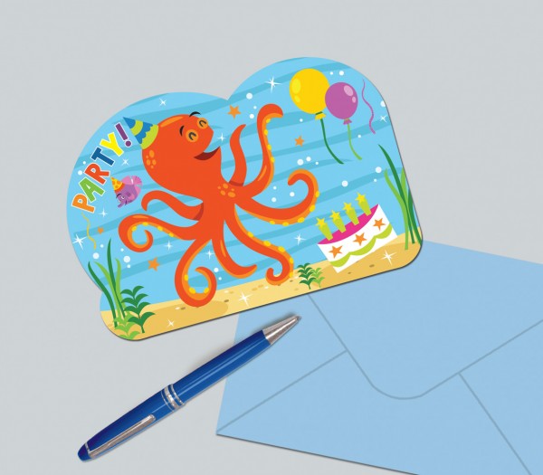 Lustige Meeresparty Einladungskarte Mit Oktopus 8 Stück