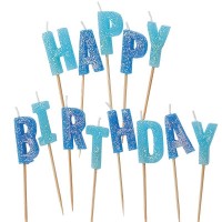Aperçu: Bougie gâteau joyeux anniversaire scintillant bleu