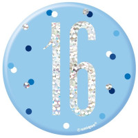 Bottone 16 ° compleanno blu 7 cm