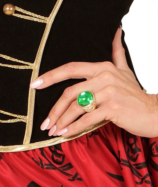 Gold jewel ring with green stone for pirates 3
