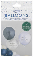 3 Blaue Happy Birthday double stuffed Ballons