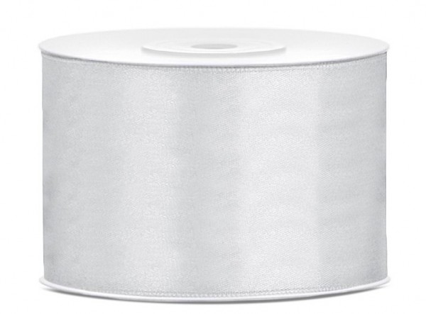 25m satin gavebånd lys sølv 5cm bred