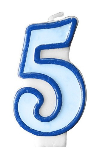 Number candle 5 blue 7cm