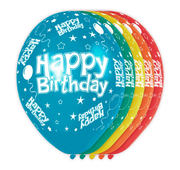 5 fødselsdag balloner i en blanding af farver