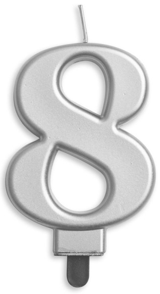 Zahlenkerze 8 Silber Metallic Tortenkerze ca. 7 cm