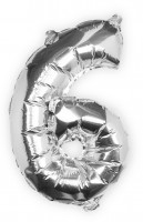 Widok: Srebrny balon foliowy numer 6 40 cm