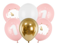 Vorschau: 6 Rosa Happy First Year Luftballons 30cm