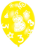 Vorschau: 6 bunte Luftballons 3.Geburtstag 27,5 cm