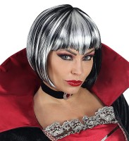 Vista previa: Peluca de mujer bob de pelo corto de halloween en blanco y negro