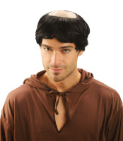 Aperçu: Perruque moine noire avec demi-tête chauve