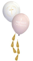 4 feestelijke roze communieballonnen met hanger