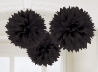3 fluffy pompoms black 40.6cm