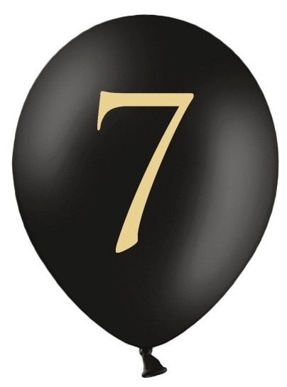 50 schwarze Ballons mit goldener Zahl 7