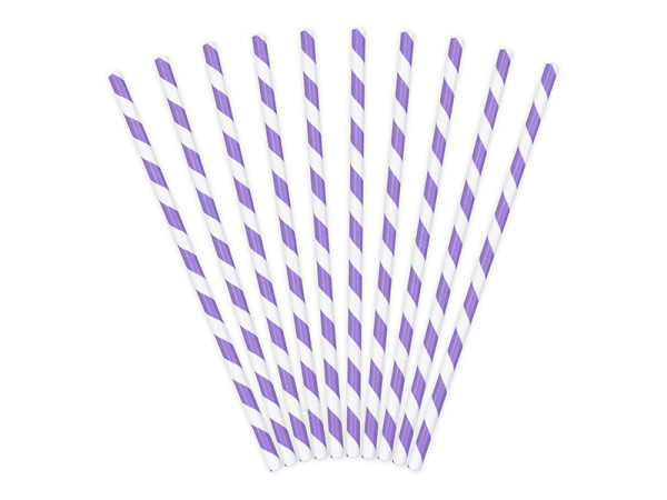 10 papierowych słomek w paski fioletowe 19,5 cm