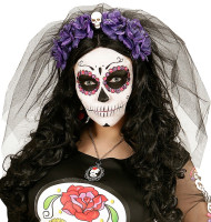 Widok: Welon ślubny Dia De Los Muertos czarno-fioletowy