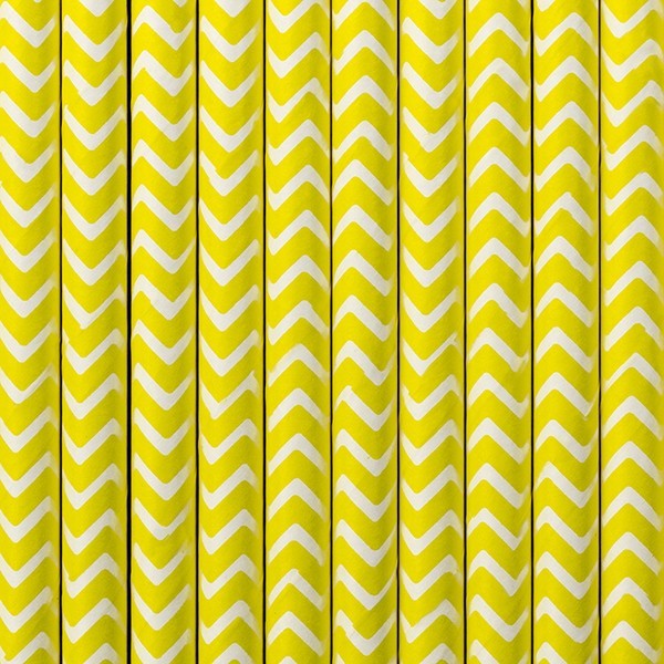 10 pailles en papier zigzag jaune 2