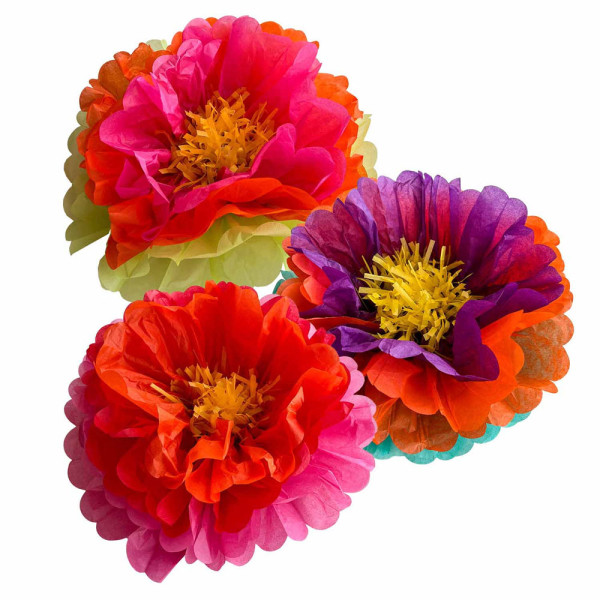 Decoración de mesa con 4 flores de papel de colores
