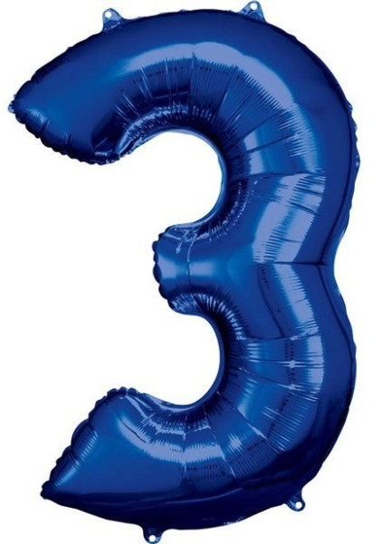 Blauwe Nummer 3 Folieballon 86 cm