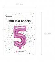Oversigt: Nummer 5 folie ballon fuchsia 35cm