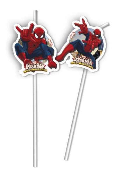 6 Spiderman Web Warriors straws 24cm