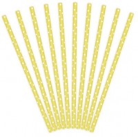 Aperçu: 10 pailles en papier à pois jaune 19,5 cm
