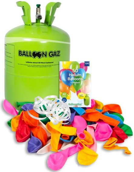 Helium bottle with 50 colorful balloons