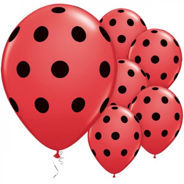 25 gepunktete Latexballons rot-schwarz 28cm