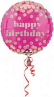 Födelsedagsballong med glittrande prickar rosa