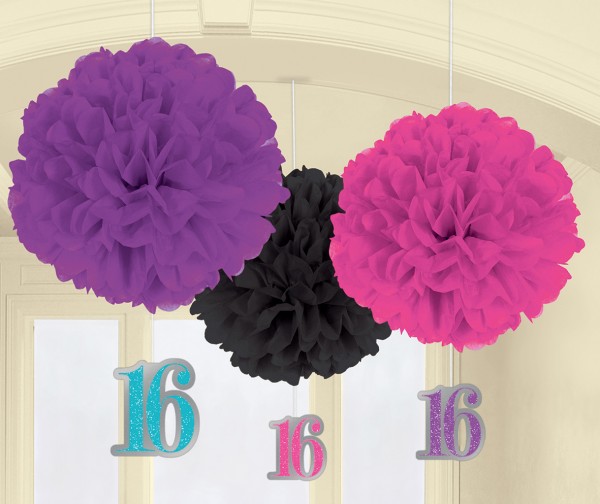 3 pompons décoratifs Sweet Sixteen