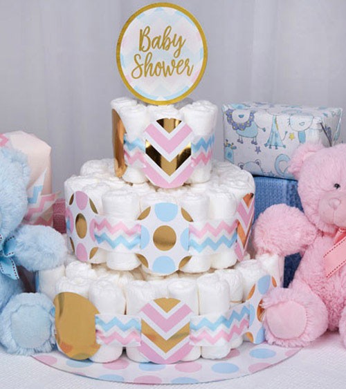 Baby shower diaper cakes decoration set gold-pastel 2