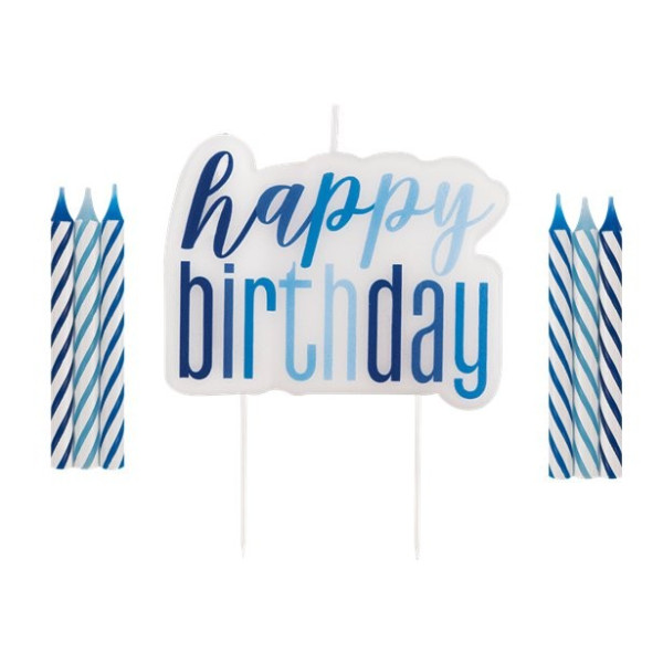 Ensemble de bougies gâteau d'anniversaire 13 pièces bleu