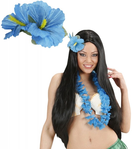 Barrette à cheveux fleurs d'Hawaï bleu