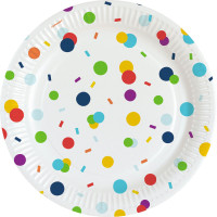 8 platos de papel fiesta confeti de colores 23cm