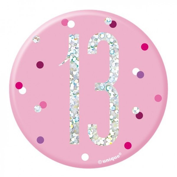 Pink Dots 13th Birthday Button 7cm