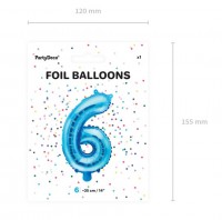 Widok: Balon foliowy Cyfra 6 błękitny 35cm